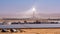 Panorama ofAshalim Power Station. Power station Aschalim. The solar power station is built in the Negev desert south of Beer-Sheva
