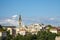 Panorama of the old city of Belgrade with a focus on Saint Michael Cathedral, also known as Saborna Crkva