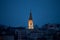 Panorama of the old city of Belgrade at night with a selective blur on Saint Michael Cathedral, also known as Saborna Crkva