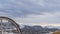 Panorama Old fashioned wooden wagon with rusty wheels on a frosted hill in winter