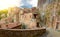 Panorama of the old medieval city in Italy at sunset. Tuff cities