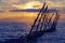 Panorama of an old pier, fisherman and boats at sunset time on Croatian coast