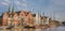 Panorama of old ships at the quay in Lubeck