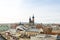 Panorama old town part of Cracow. Mariacki cathedral in Krakow. St. Mary`s basilica, Old city center