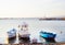 Panorama of the old town, the sea, boats in Nessebar in Bulgaria