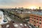 panorama of old town square in warsaw, Poland, overseeing the main roads, after the snow