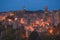 Panorama of old tuff town Sorano at night