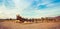 Panorama of an old western corral in the desert of Arizona