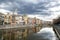 Panorama of olds buildings on the riverbank in Girona, Catalonia, Spain