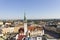 Panorama of Olomouc city\'s Upper square and the Astronomical clock on Olomouc Town Hall