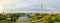 Panorama of The Olympiapark Munchen under the sunlight and a cloudy sky in Munich in Germany