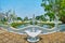 Panorama of ornamental garden of Wat Rong Khun, Chiang Rai, Thailand