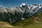 Panorama of the Ortler Alps near Stelvo Pass on a sunny day in summer