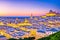 Panorama of Ostuni, Puglia, Brindisi, Italy at sunset. The picturesque old town and Roman Catholic cathedral