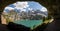 Panorama out of cave above oeschinen lake alps switzerland