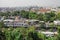 Panorama with pagodas, the old city buildings and skyscrapers do