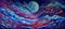 Panorama painting of glowing planet universe on blue purple starry night space sky