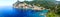 Panorama of paleokastritsa blue lagoons coast landscape ionian s