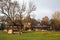 Panorama of Palic Lake, or Palicko Jezero, in Palic, Serbia, with the Velika Terasa, or Grand Terrace main building in background