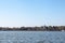 Panorama of Palic Lake, or Palicko Jezero, in Palic, Serbia, with the Velika Terasa, or Grand Terrace main building in background