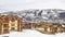 Panorama Panoramic view of homes with balconies and surrounded with snow in winter