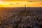 Panorama of Paris at sunset. Eiffel tower view from montparnasse building in Paris - France.