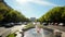 Panorama of the Parliament in Bucharest, the Capital of Romania with busy street