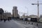 Panorama of Paveletskaya square with view of Paveletskaya Plaza business center. Moscow, Russia. Cloudy winter view.