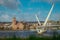 Panorama of peace bridge in Derry or Londonderry spanning across