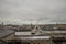 Panorama of peace bridge in Derry or Londonderry spanning across the river on a sunny spring day. Beautiful modernist bridge to