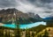Panorama of Peyto Lake in the Canadian Rocky Mountains