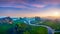 Panorama of Phang Nga bay with mountains at sunset in Thailand