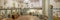 A panorama photo of the kitchen in the Museo Nacional de Ceramica in Valencia, totally full of ceramic utensils and images, Spain