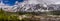 Panorama Photo of the snow covered peaks of Parker Ridge in Jasper National park