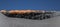 Panorama picture of the Montafon skiing area in Austria with blue sky at daytime