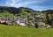 panorama picture of the small fischenthal in switzerland. lush green hills in the zurich oberland. recreation area swiss