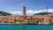 Panorama of picturesque town Pucisca in Croatia, Island Brac, Europe. Pucisca town mediterranean panorama with seagull\'s flying