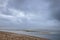 Panorama of the Pilat Dune Dune du Pilat during a cloudy afternoon with the Atlantic Ocean in background.