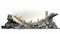 Panorama. A pile of concrete gray fragments of a destroyed building huge support beam generative ai