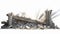 Panorama. A pile of concrete gray fragments of a destroyed building huge support beam generative ai