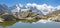 The panorama of Piz Bernina and Piz Roseg peaks