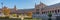 Panorama of the Plaza de Espana, Spain Square, in Seville, Andalusia, Spain. It is located in the Parque de Maria Luisa