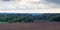 Panorama of plowed agricultural fields in the place of deforested reserve forests.