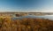 Panorama of Pohl dam with nice surrounding of autumn landscape