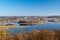 Panorama of Pohl dam with nice surrounding of autumn landscape