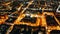 Panorama of the Polish city at dusk. View of Wroclaw from heights. Urban infrastructure. Evening in the big city. Aerial