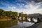 Panorama Ponte Sant Angelo Bridge over the Tiber River in Rome in Italy.