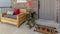 Panorama Porch of a home decorated with wooden chair potted plants wreath and doormat