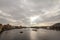 Panorama of Prague, Czech Republic, seen from the Vltava river, also called Moldau, with a focus on Most Legii, or Legion Most