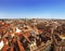 Panorama of Prague downtown with red roofs.